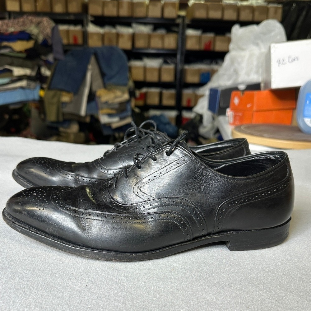 Johnston & Murphy Crown Aristocraft Mens Black Leather Wingtip Oxfords 10.5 USA